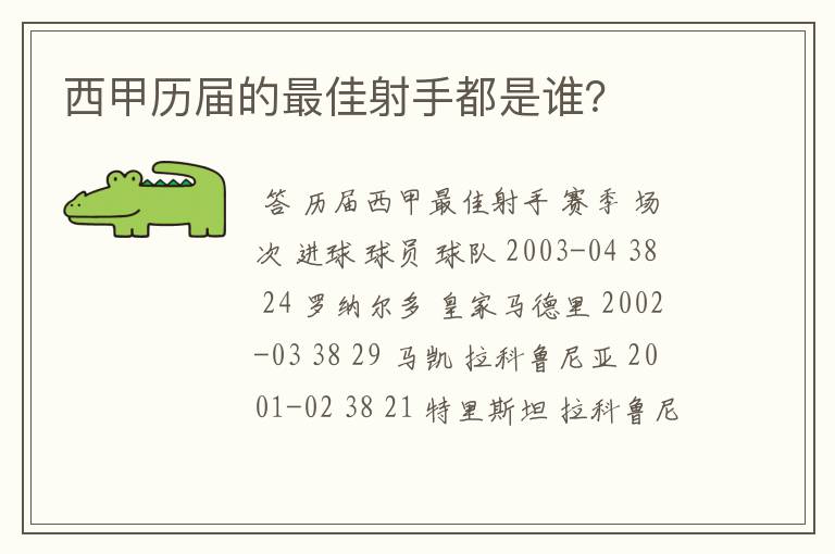 西甲历届的最佳射手都是谁?