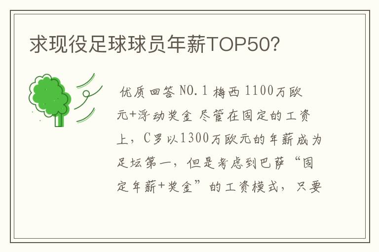 求现役足球球员年薪TOP50?