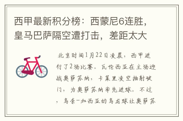 西甲最新积分榜:西蒙尼6连胜,皇马巴萨隔空遭打击,差距太大