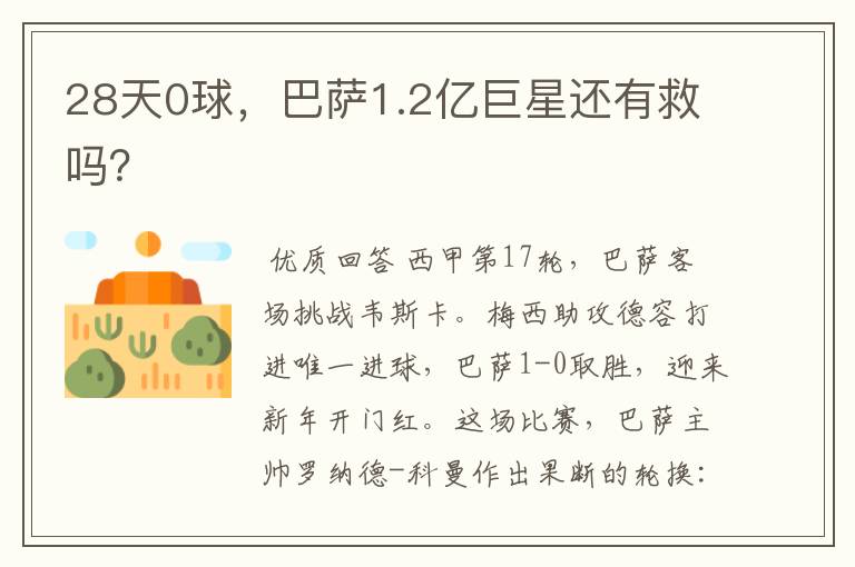28天0球,巴萨1.2亿巨星还有救吗?