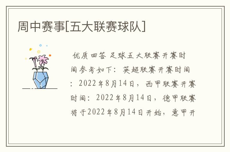 周中赛事[五大联赛球队]