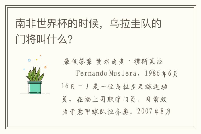 南非世界杯的时候,乌拉圭队的门将叫什么?