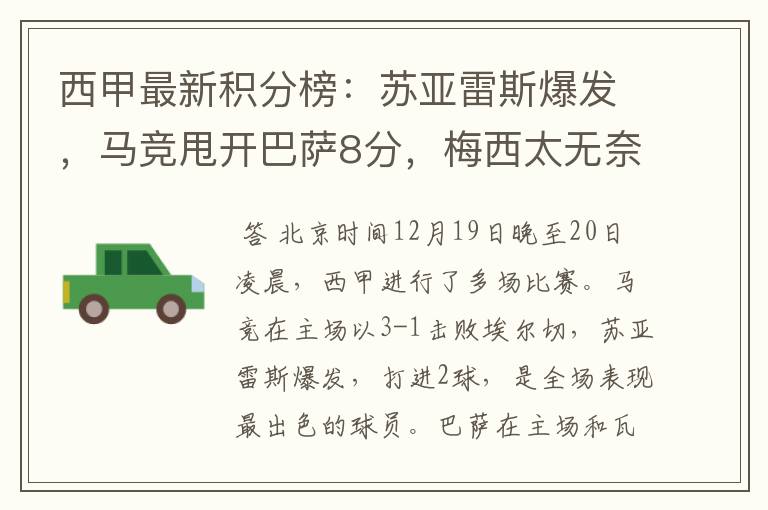西甲最新积分榜:苏亚雷斯爆发,马竞甩开巴萨8分,梅西太无奈