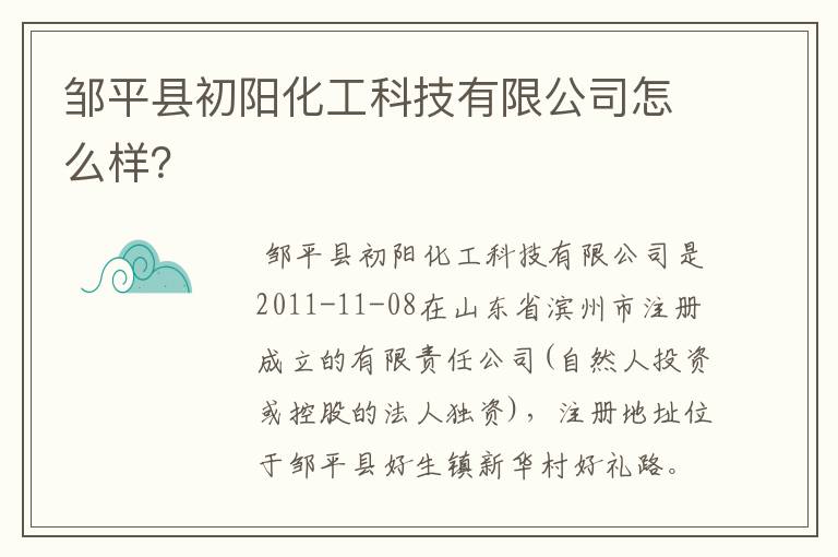 邹平县初阳化工科技有限公司怎么样?