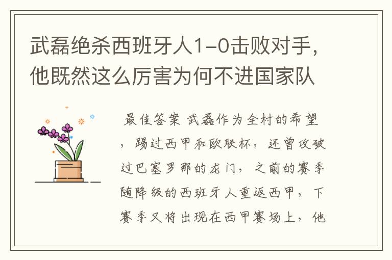 武磊绝杀西班牙人1-0击败对手,他既然这么厉害为何不进国家队?