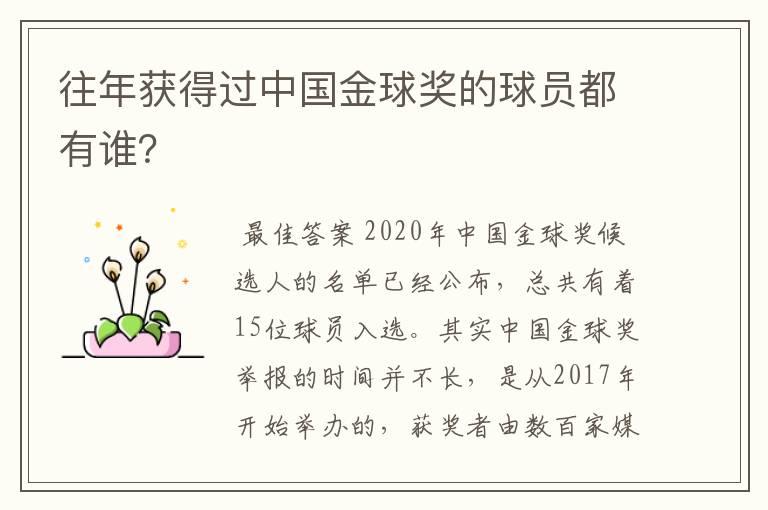 往年获得过中国金球奖的球员都有谁?
