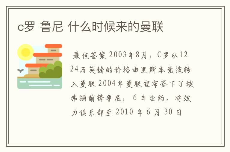 c罗 鲁尼 什么时候来的曼联