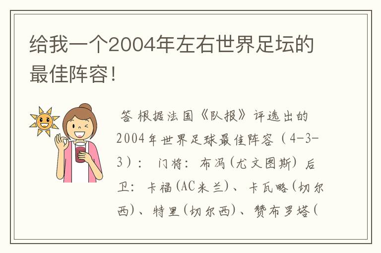 给我一个2004年左右世界足坛的最佳阵容!