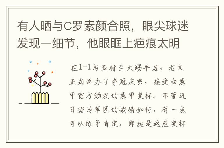 有人晒与C罗素颜合照,眼尖球迷发现一细节,他眼眶上疤痕太明显