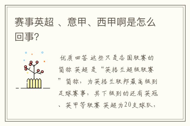 赛事英超 、意甲、西甲啊是怎么回事？