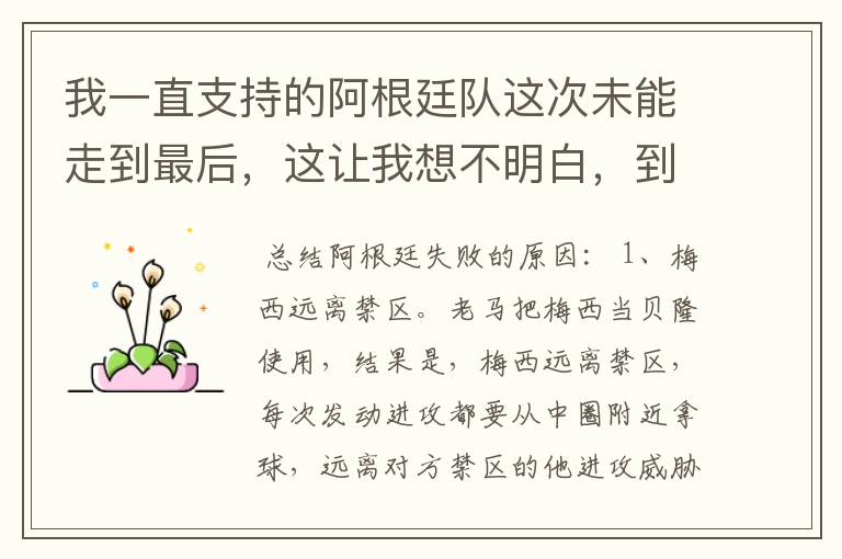 我一直支持的阿根廷队这次未能走到最后,这让我想不明白,到底是为什么