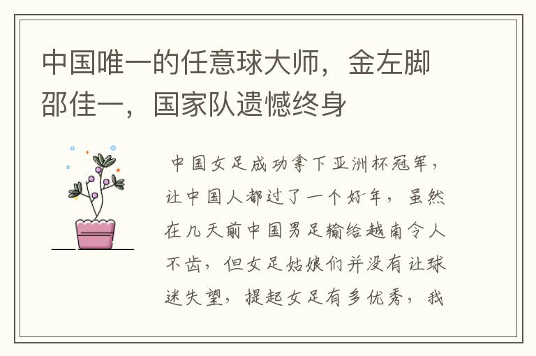 中国唯一的任意球大师,金左脚邵佳一,国家队遗憾终身