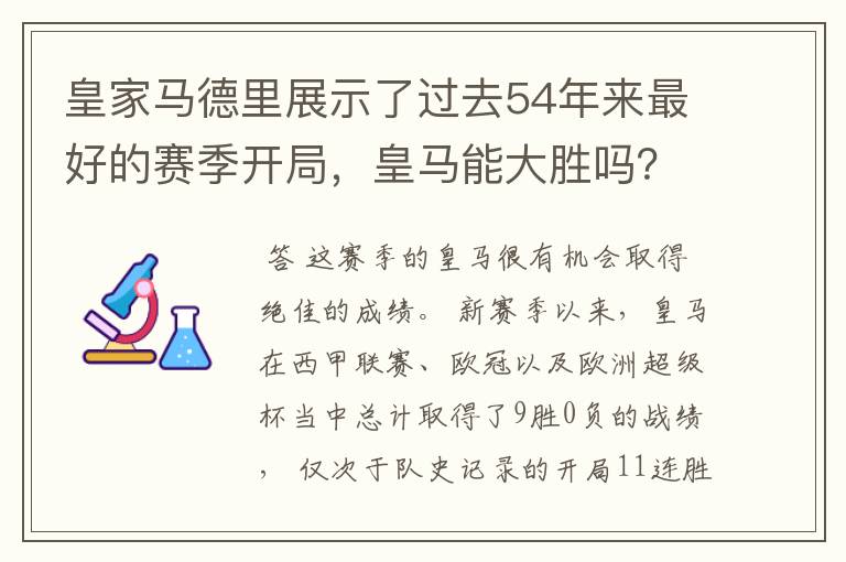 皇家马德里展示了过去54年来最好的赛季开局,皇马能大胜吗?