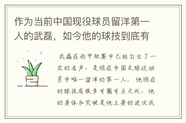 作为当前中国现役球员留洋第一人的武磊,如今他的球技到底有多牛?