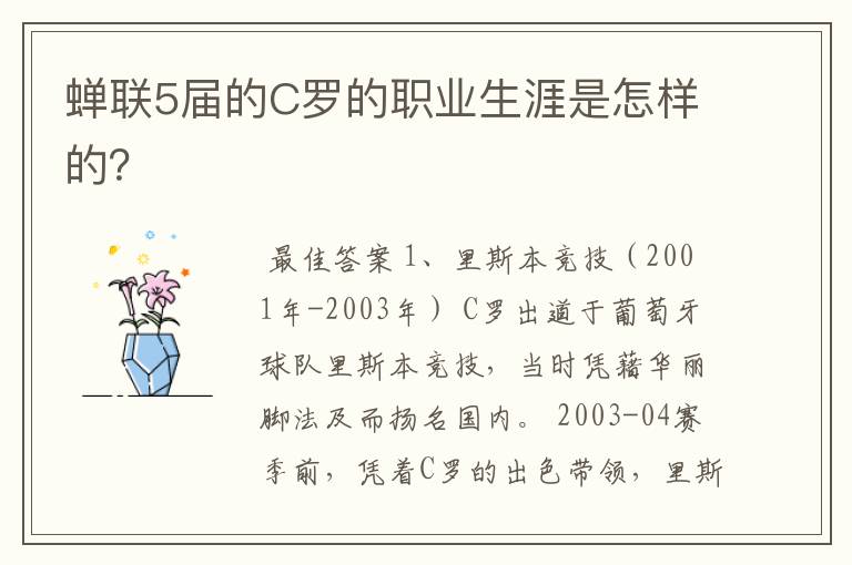 蝉联5届的C罗的职业生涯是怎样的?