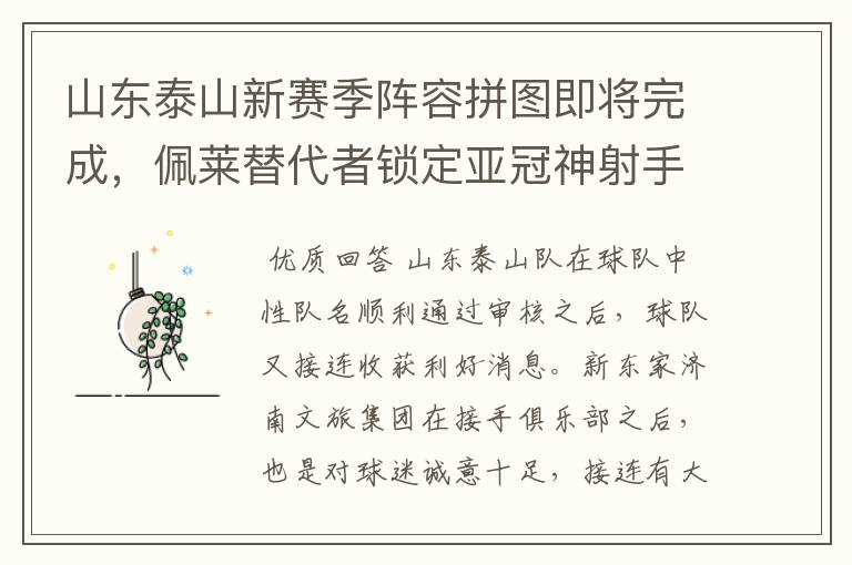 山东泰山新赛季阵容拼图即将完成,佩莱替代者锁定亚冠神射手