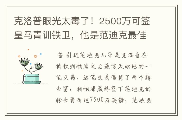 克洛普眼光太毒了!2500万可签皇马青训铁卫,他是范迪克最佳搭档
