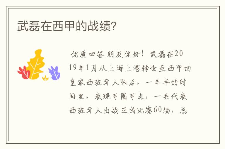 武磊在西甲的战绩？