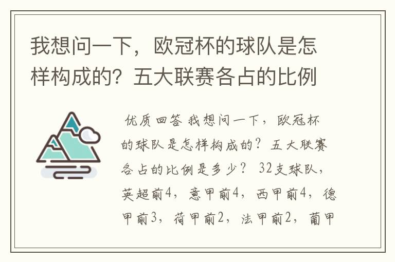 我想问一下,欧冠杯的球队是怎样构成的?五大联赛各占的比例是多少?