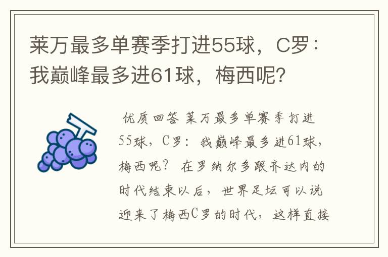 莱万最多单赛季打进55球,C罗:我巅峰最多进61球,梅西呢?