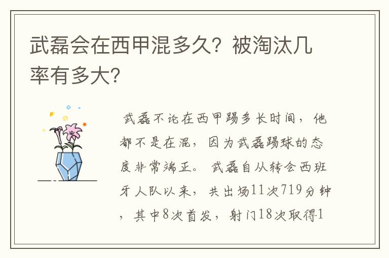 武磊会在西甲混多久?被淘汰几率有多大?
