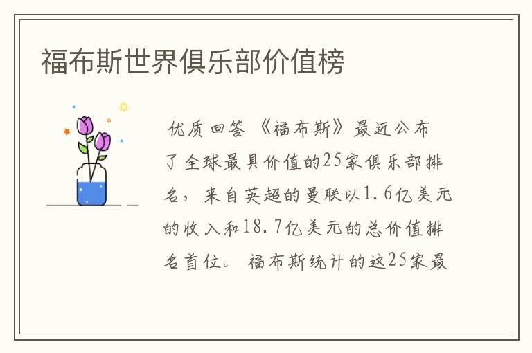 福布斯世界俱乐部价值榜