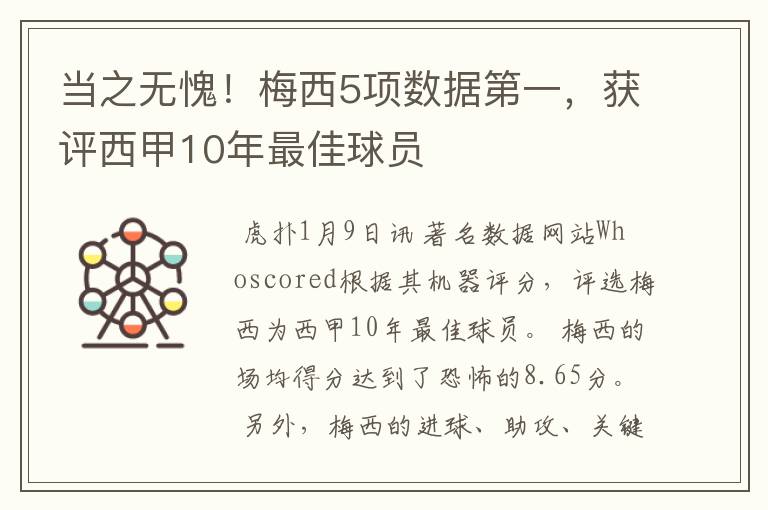 当之无愧!梅西5项数据第一,获评西甲10年最佳球员