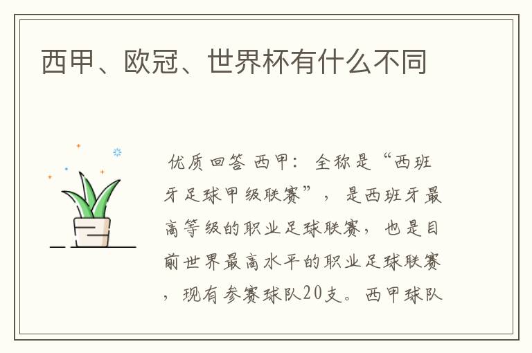 西甲、欧冠、世界杯有什么不同
