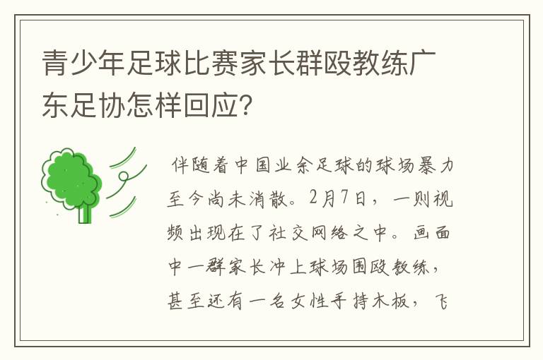 青少年足球比赛家长群殴教练广东足协怎样回应?