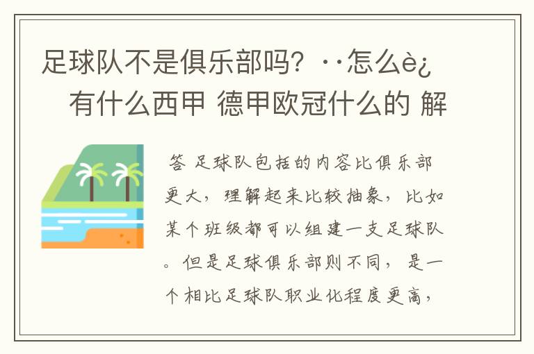 足球队不是俱乐部吗?··怎么还有什么西甲 德甲欧冠什么的 解释一下?