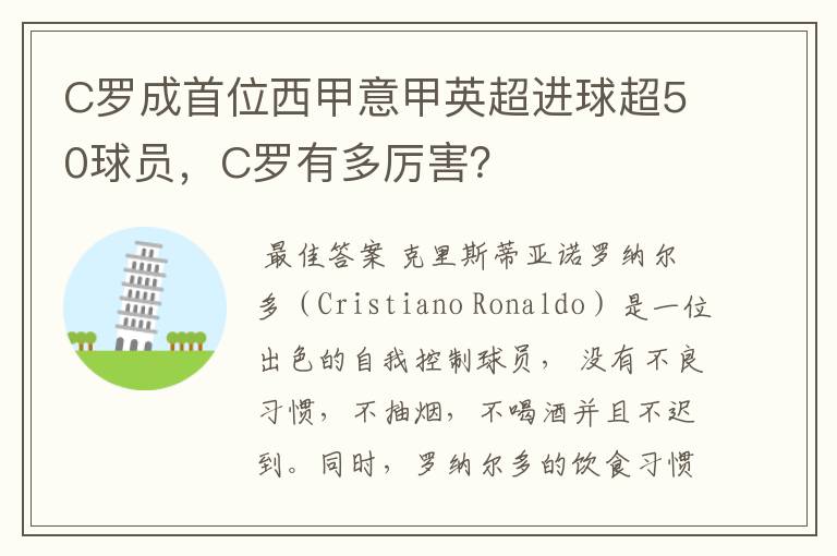 C罗成首位西甲意甲英超进球超50球员,C罗有多厉害?