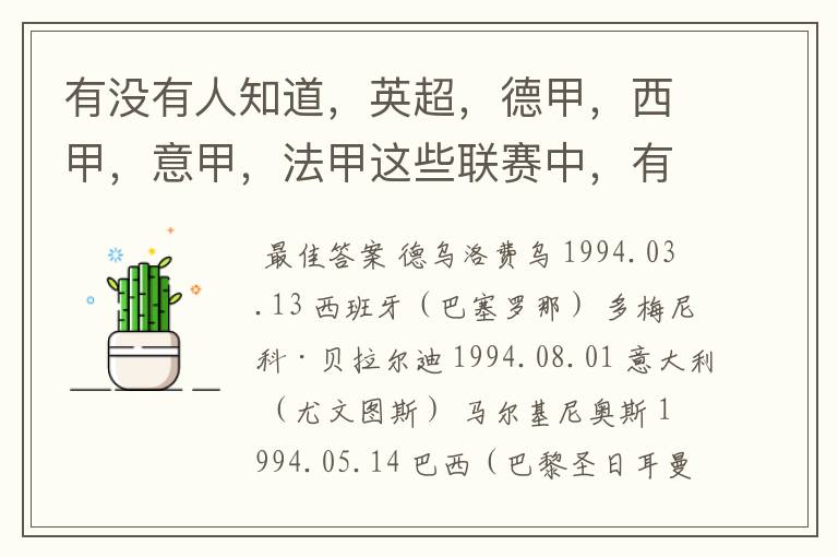 有没有人知道,英超,德甲,西甲,意甲,法甲这些联赛中,有哪些94年生的球员?(希望回答能够具体一些