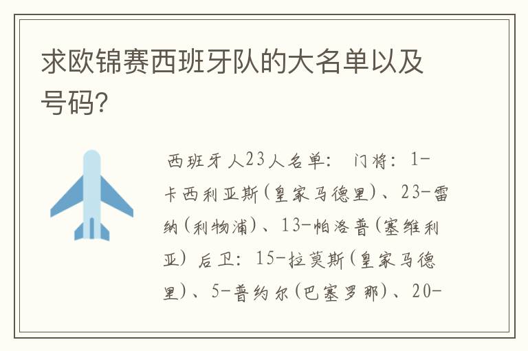 求欧锦赛西班牙队的大名单以及号码?