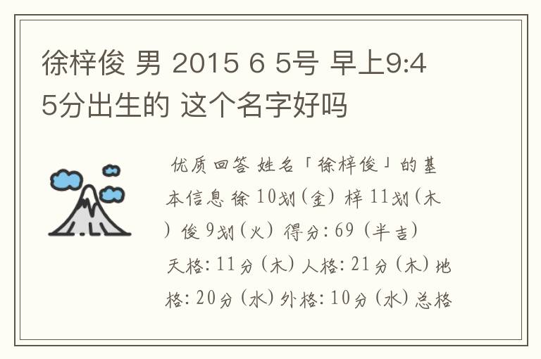 徐梓俊 男 2015 6 5号 早上9:45分出生的 这个名字好吗