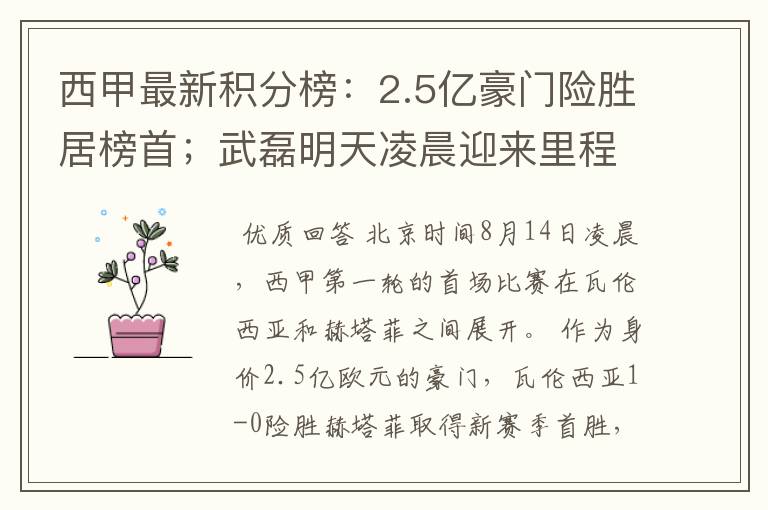 西甲最新积分榜:2.5亿豪门险胜居榜首;武磊明天凌晨迎来里程碑