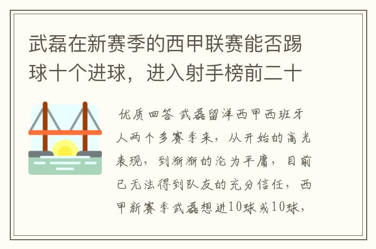 武磊在新赛季的西甲联赛能否踢球十个进球,进入射手榜前二十?