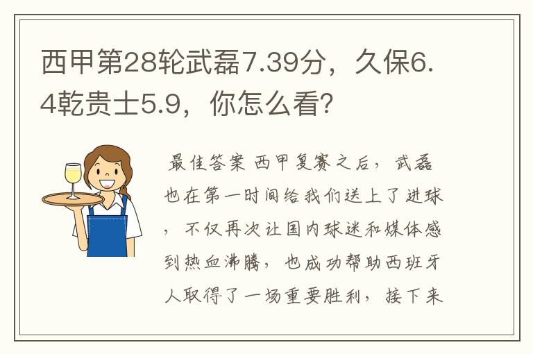 西甲第28轮武磊7.39分,久保6.4乾贵士5.9,你怎么看?