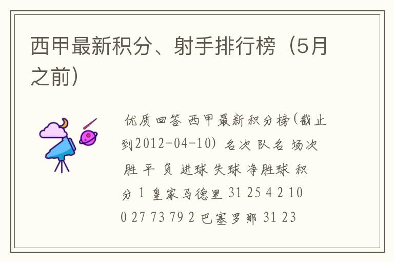西甲最新积分、射手排行榜(5月之前)