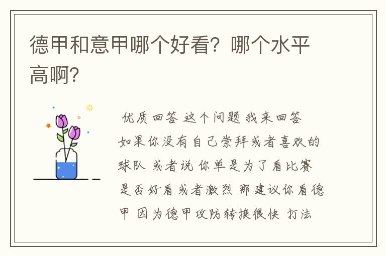 德甲和意甲哪个好看?哪个水平高啊?