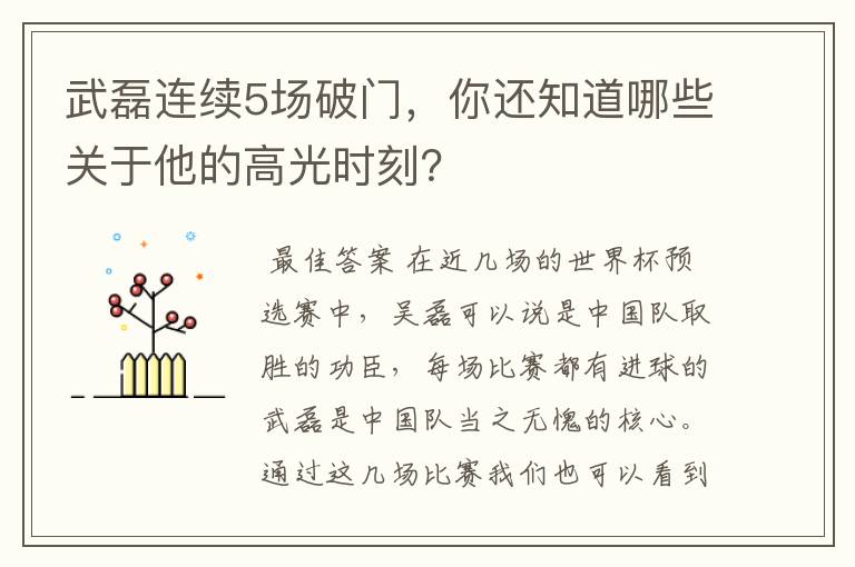 武磊连续5场破门,你还知道哪些关于他的高光时刻?