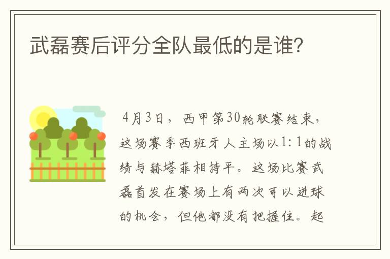 武磊赛后评分全队最低的是谁?