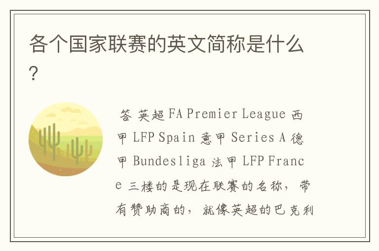 各个国家联赛的英文简称是什么?