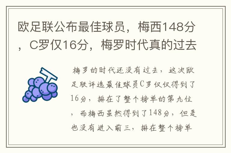 欧足联公布最佳球员,梅西148分,C罗仅16分,梅罗时代真的过去了吗?