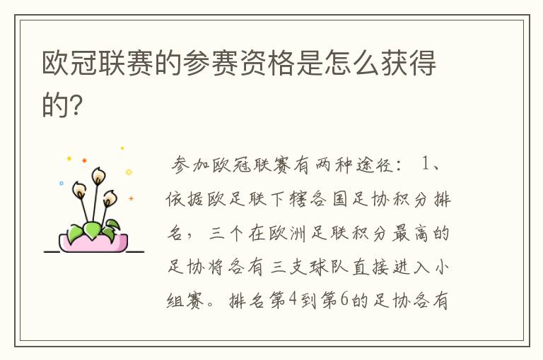 欧冠联赛的参赛资格是怎么获得的?