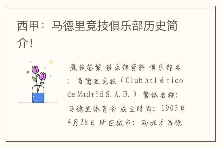 西甲:马德里竞技俱乐部历史简介!