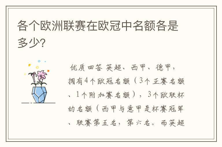 各个欧洲联赛在欧冠中名额各是多少?