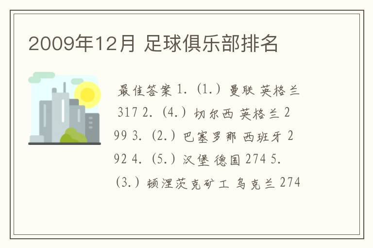 2009年12月 足球俱乐部排名