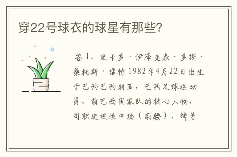 穿22号球衣的球星有那些?