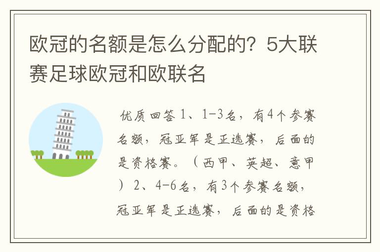 欧冠的名额是怎么分配的?5大联赛足球欧冠和欧联名