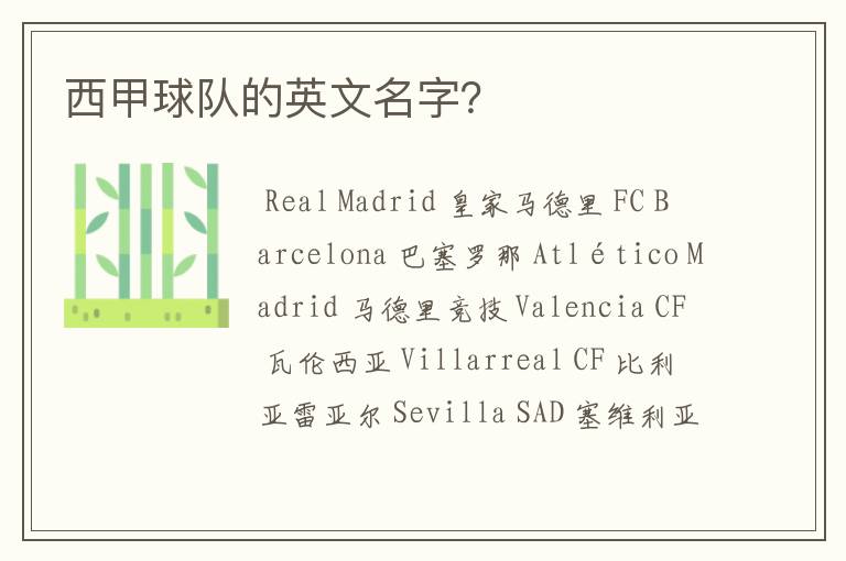 西甲球队的英文名字?